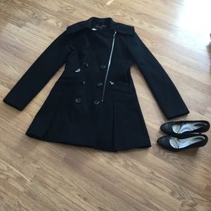 Via Spiga Black Wool Long Coat Asymmetrical Pleats